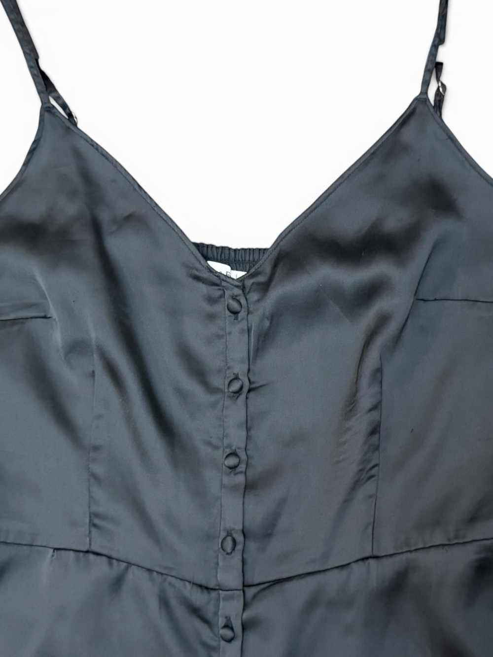 Abercrombie & Fitch Black Button Down Satin Slip Midi Dress Size L - Picture 5 of 7